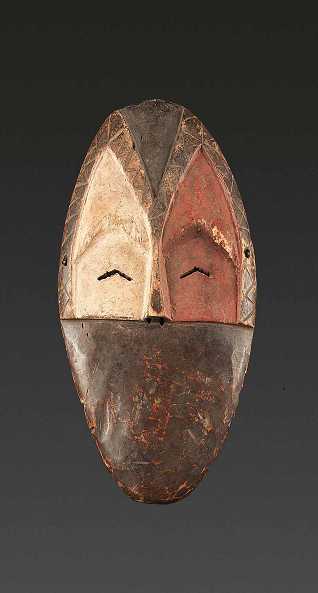  Gesichtsmaske, Mbole, Dem. Rep. Kongo, Holz, Höhe 36 cm