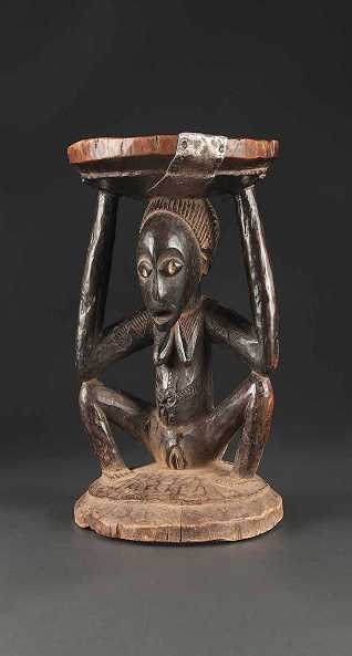  Ritual-Hocker, Bangubangu, Dem. Rep. Kongo, Holz, Höhe 33 cm