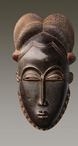 Gesichtsmaske Baule Elfenbeinküste Holz Höhe 34 cm